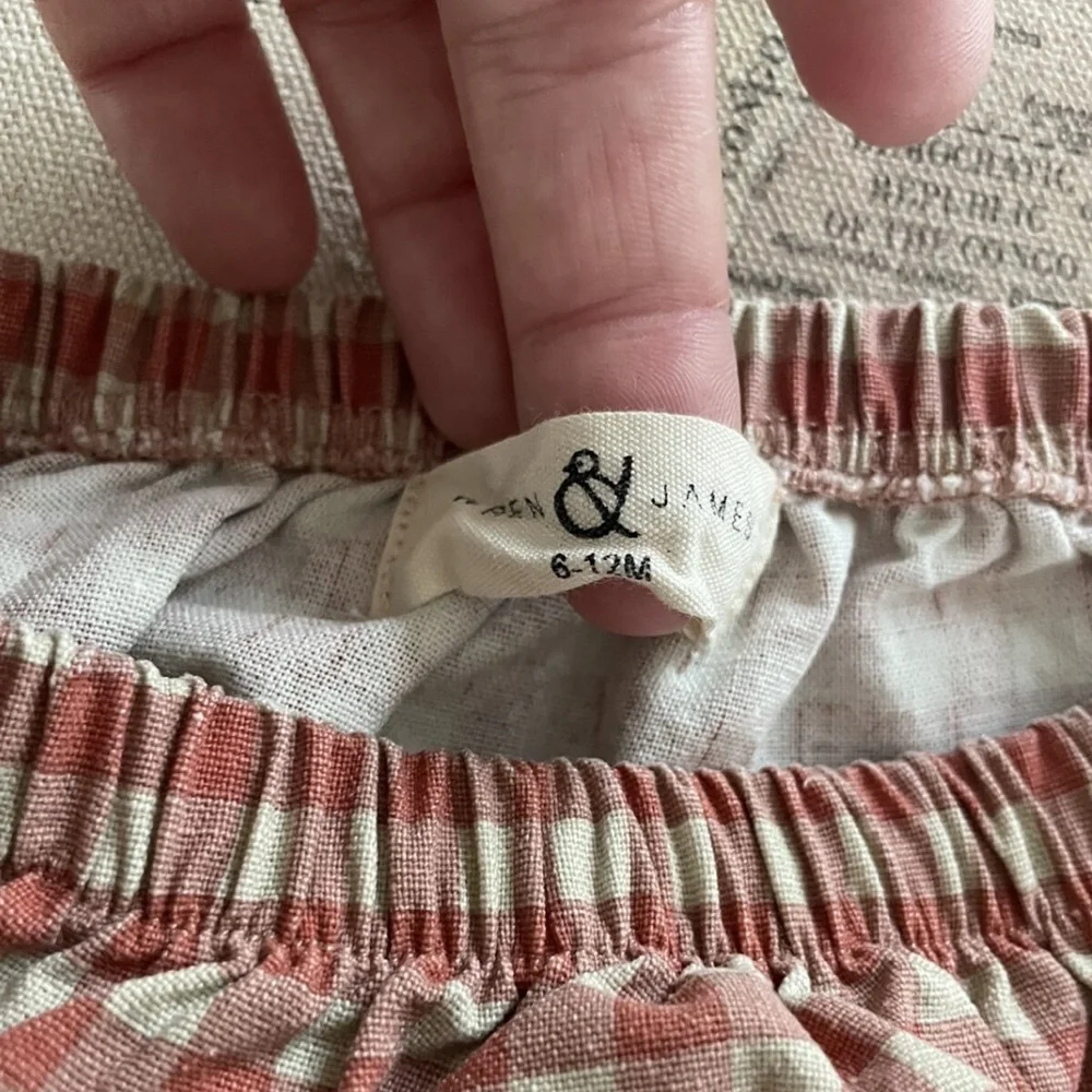 Wren & James Gingham Bloomers 6-12mo Brick & Cream